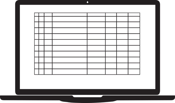 Laptop screen with empty spreadsheet table grid template vector illustration isolated background
