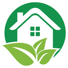 Eco-friendly home and green leaf vector icon set