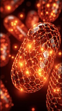Coenzyme Q10. CoQ10 coenzyme energy. CoQ10 mitochondrial. CoQ10 cellular bioenergetic. Abstract representation of glowing, interconnected particles.