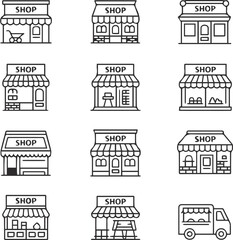 Retail and business store icon set
