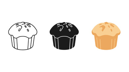 A set of three different colored muffins Vector