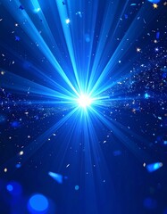 ドラマチックな瞬間を彩る、深く鮮やかなブルーのスポットライトと光の粒子