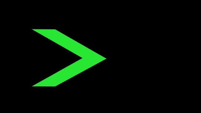 glowing green arrow right side. Loop animation traffic directional arrows sign, green arrow on black background