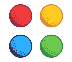 Colorful golf ball icons set, flat red yellow blue and green sports balls for golf club game and equipment vector illustration