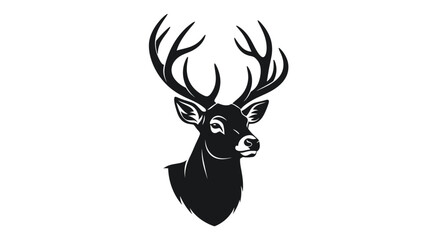 Naklejka premium Majestic Stag Head with Antlers Silhouette, Emblematic Emblem of Nature and Wilderness