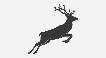 Obraz premium Silhouette of a majestic stag deer leaping with large antlers against a plain background