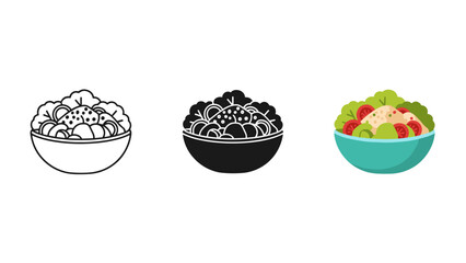 Three bowls of salad with different line art styles Vector © Vectorvista