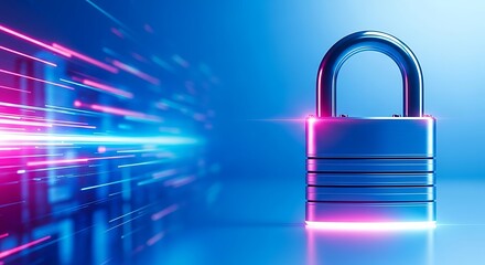 Fototapeta premium Cybersecurity concept with glowing padlock protecting digital data streams