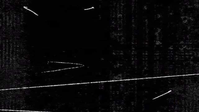 A dark background with scattered white lines and streaks, creating a sense of texture and movement.