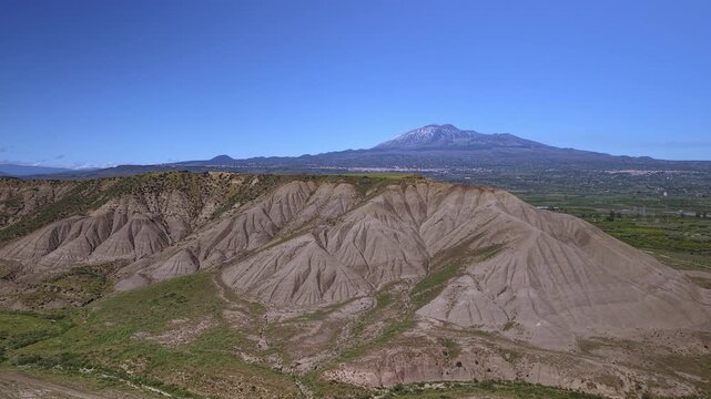 Aerial Establishing Shot of Calanchi Desert Near Centuripe in Sicily, Italy landscape
