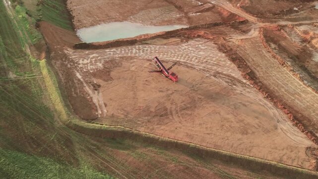 Aerial View Of Screening Machine At Open Pit Mining Site.