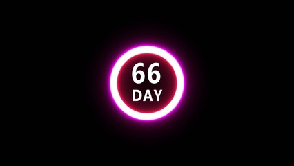 Neon 66 day illustration. Countdown timer number on black background. Calendar counting day. 