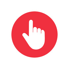Obraz premium A red circle with a white hand icon pointing up