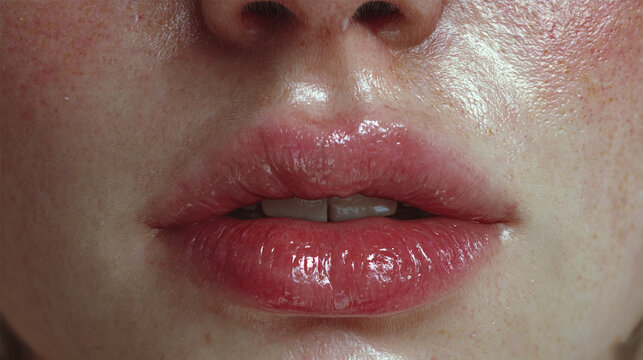 Close-up shot of woman's lips, glistening and sensual