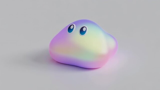 A smooth, colorful blob with eyes, resting on a white surface