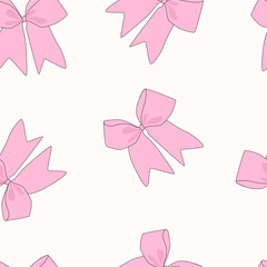 Pastel Pink Bows Pattern Seamless Background for Gifts and Fashion Design
