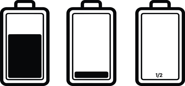 Three battery icons showing different levels of charge, from full to nearly empty