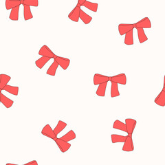 Red Bow Pattern Seamless Background For Gift Wrap, Holiday Decor And Greeting Card Design