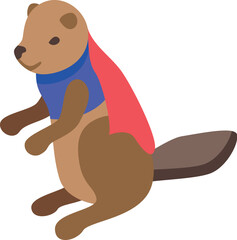 Cartoon groundhog wearing superhero cape and t shirt, sitting and ready for action