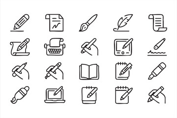 Pen Pencil and Document Icons Set in Minimal Line Vector Style