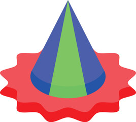 Obraz premium Isometric view of a vibrant cone balancing on a red abstract shape, creating a playful and dynamic composition