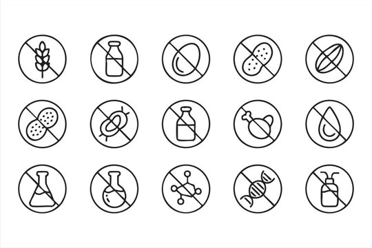 Allergy Free Food Icon Set for Packaging Labels and Nutrition Design