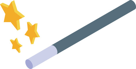 Naklejka premium Isometric magic wand emitting sparkling stars, symbolizing spell casting and enchantment