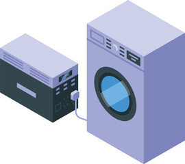 Obraz premium Portable power generator supplying electricity to washing machine, offering an uninterrupted laundry experience during blackouts