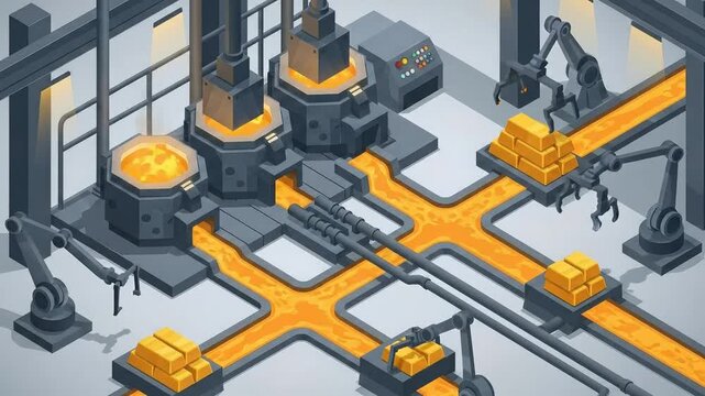 Industrial facility illustration production line with automated processes