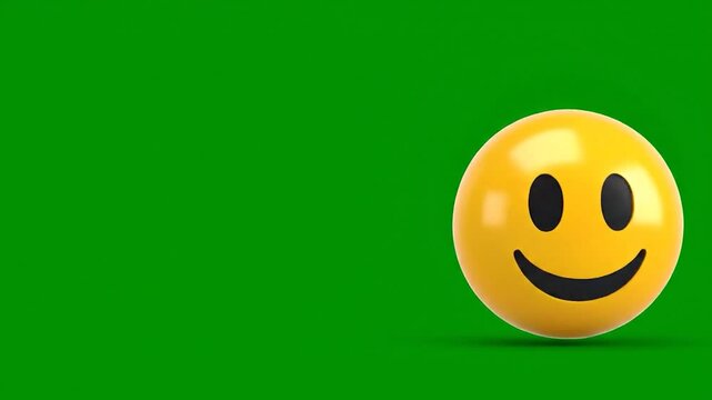 A 3D rendered yellow smiling emoji on a green background. Rendered smiley with shadow