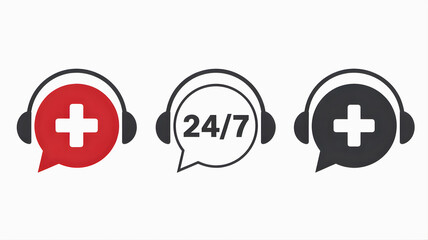 Obraz premium Business Icons for 24/7 Medical Support, Healthcare Helpline, and Customer Service