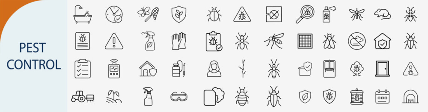 Pest control line icons set, minimal vector illustration on white background