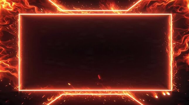 Neon Fire Gaming Screen Template with Animated Corners and Black Background Loop