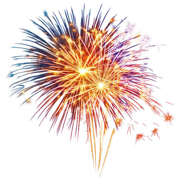 Colorful fireworks explosion isolated on transparent background, vector illustration