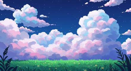 Pastel Dreamscape: Digital Painting of a Serene Night