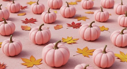 Pink Pumpkins and Autumn Leaves Flat Lay