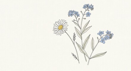 Botanical Illustration: Daisy and Forget-Me-Nots