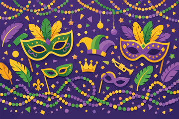 Obraz premium Mardi Gras Carnival Flat Vector Background Design