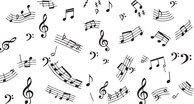 Set of creative musical staff and symbols on white background. 