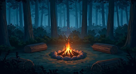Campfire's Embrace: A Digital Night Forest