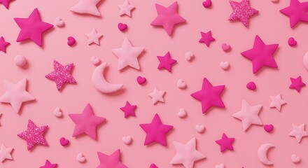 Pink Stars, Hearts & Moons Pattern Background