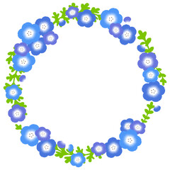 ネモフィラのリースのイラスト。白背景にベクターイラスト。