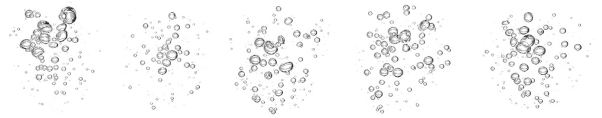 set collection black water bubble oxygen air isolated on a white background. underwater clear liquid with bubbles flowing up to the water surface. drop air in water