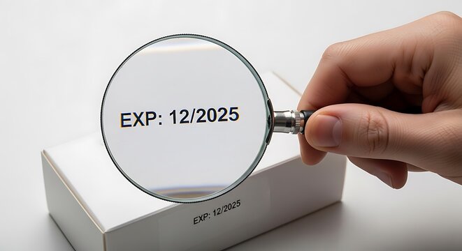 Magnifying glass showing expiration date on package