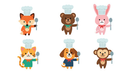 Fototapeta premium Animal chefs with spoons, isolated with transparent background