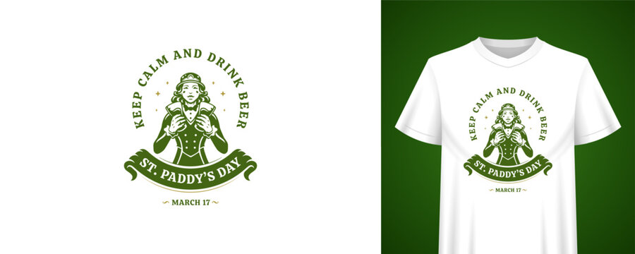 Saint Patricks Day quote with girl leprechaun character. T-shirt print template. Irish holiday vintage badge vector illustration for festive celebration and pub party