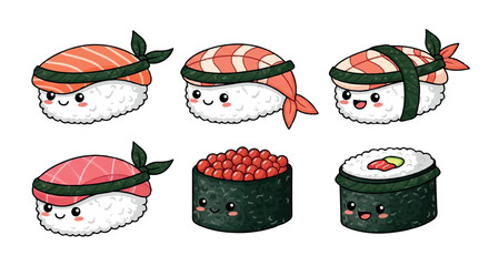 Sushi food characters with transparent background © Pandaman1102