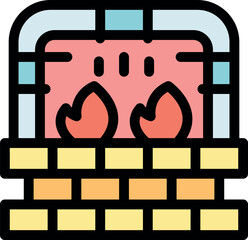 Naklejka premium Brick fireplace with glowing flames in a cozy setting