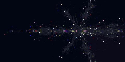 Abstract explosion of colorful particles against a dark background