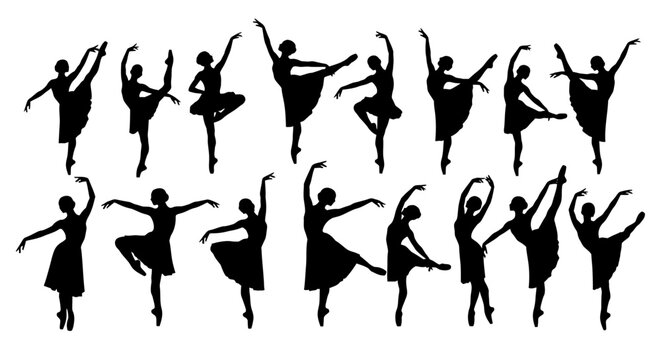 A collection of silhouettes of ballet dancers in various graceful poses, showcasing the art of ballet.